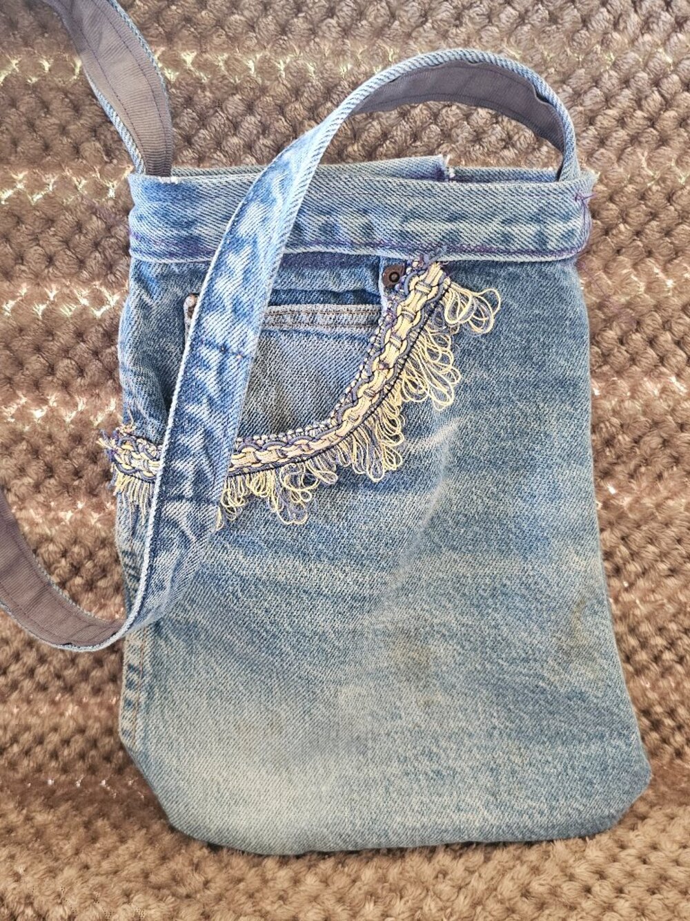 OOAK Handmade Upcycled Distressed Denim Jean Purse Mission Artisan Bag